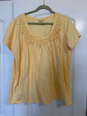 Woman Within Yellow Crochet Yoke Short Sleeve Top